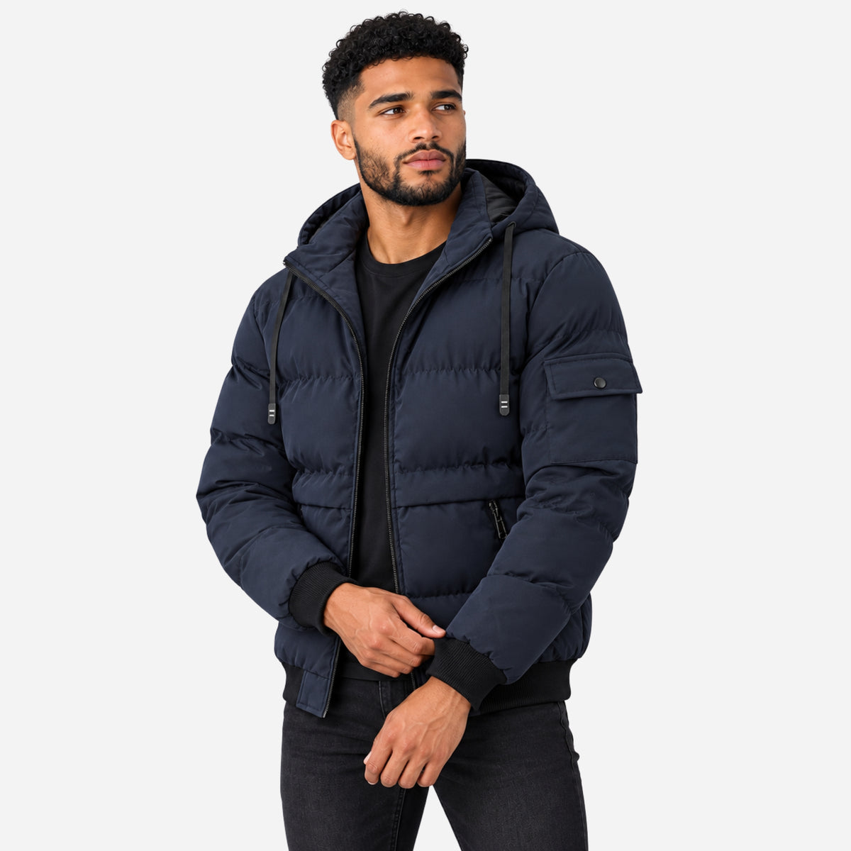 Men’s Detachable-Hood Utility Puffer Jacket-Fowsa
