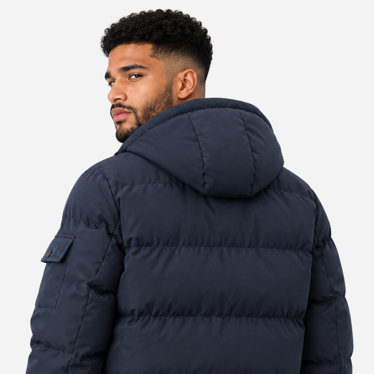 Men’s Detachable-Hood Utility Puffer Jacket-Fowsa