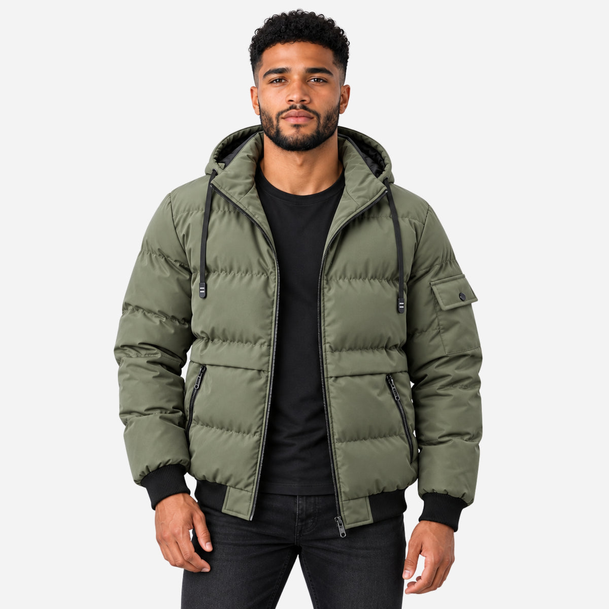 Men’s Detachable-Hood Utility Puffer Jacket-Fowsa