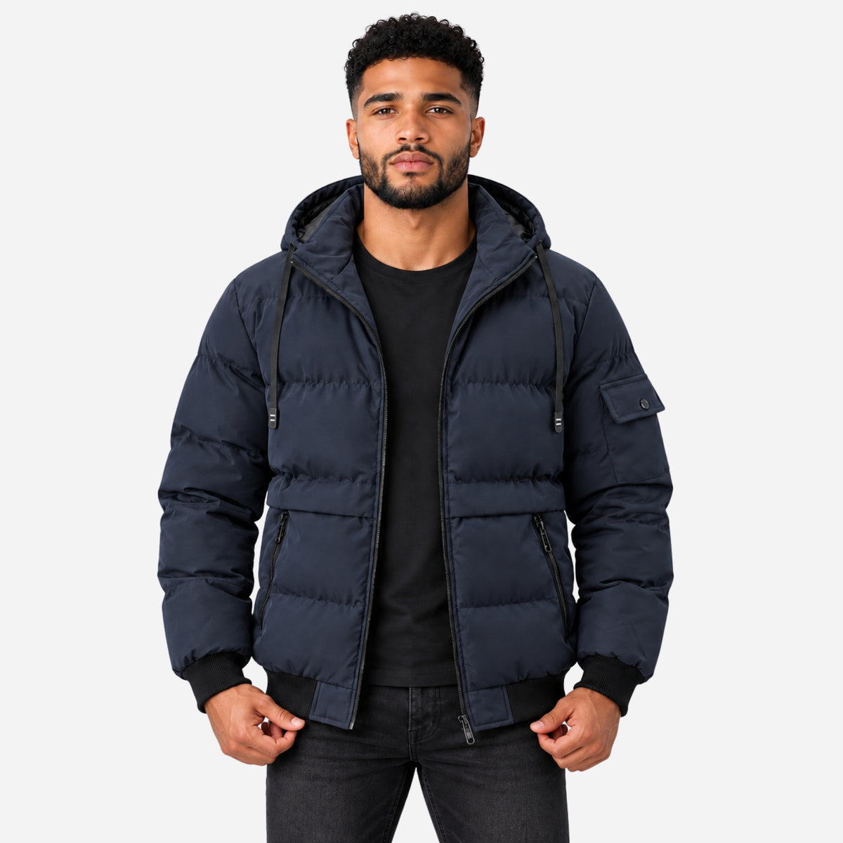 Men’s Detachable-Hood Utility Puffer Jacket-Fowsa
