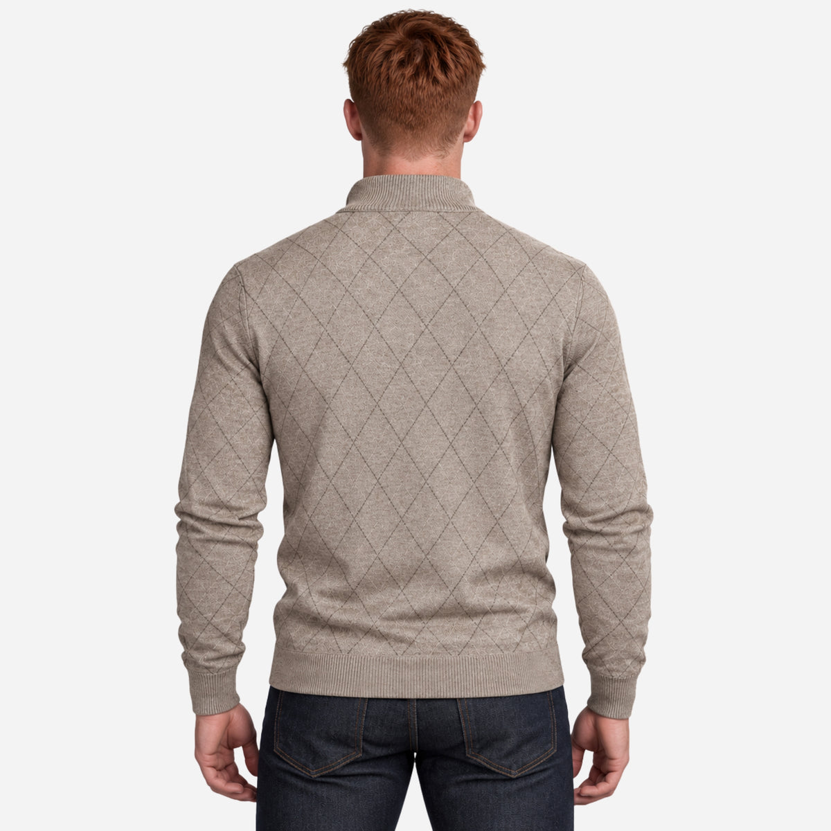Men’s Diamond-Pattern Quarter-Zip Collar Jumper-Fowsa