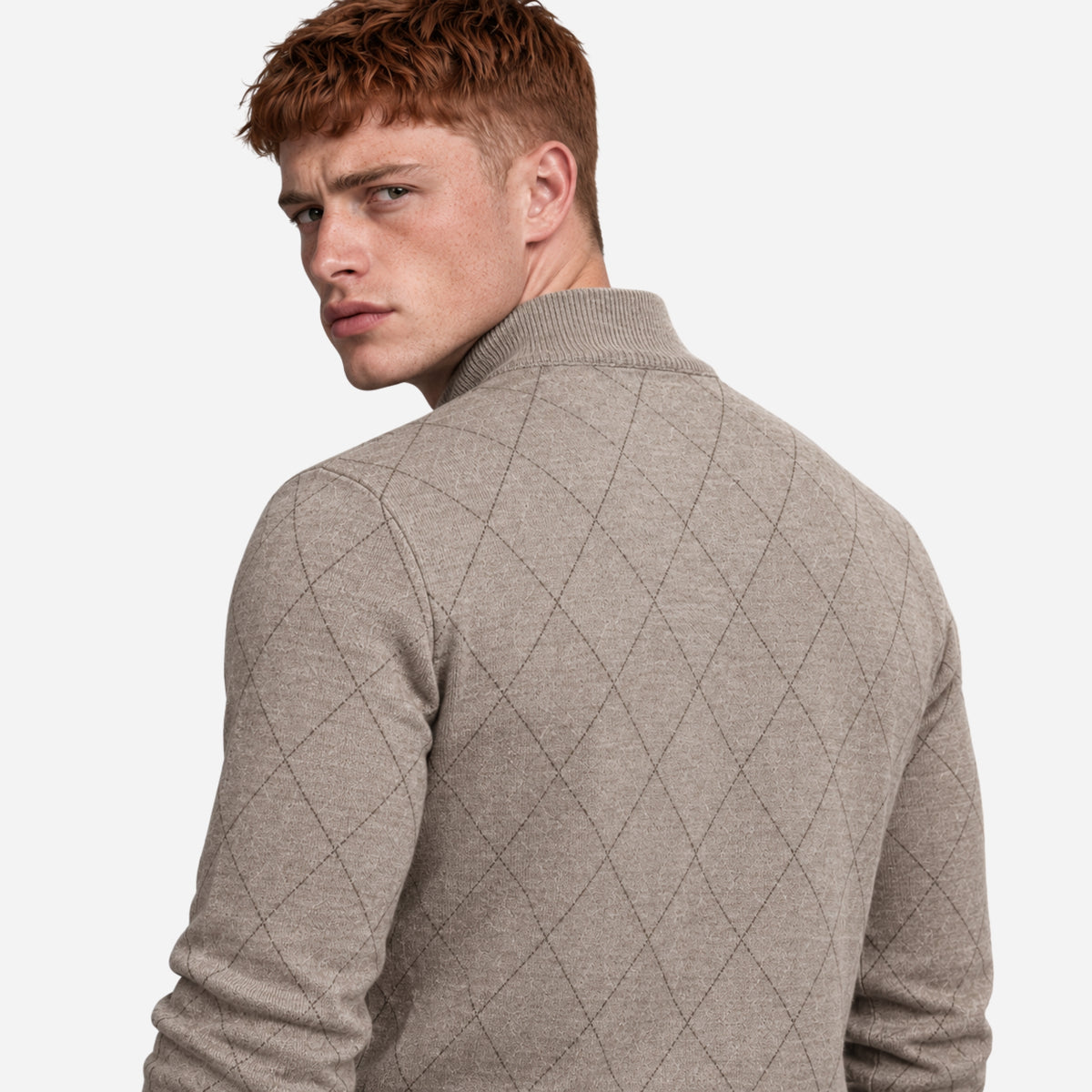 Men’s Diamond-Pattern Quarter-Zip Collar Jumper-Fowsa