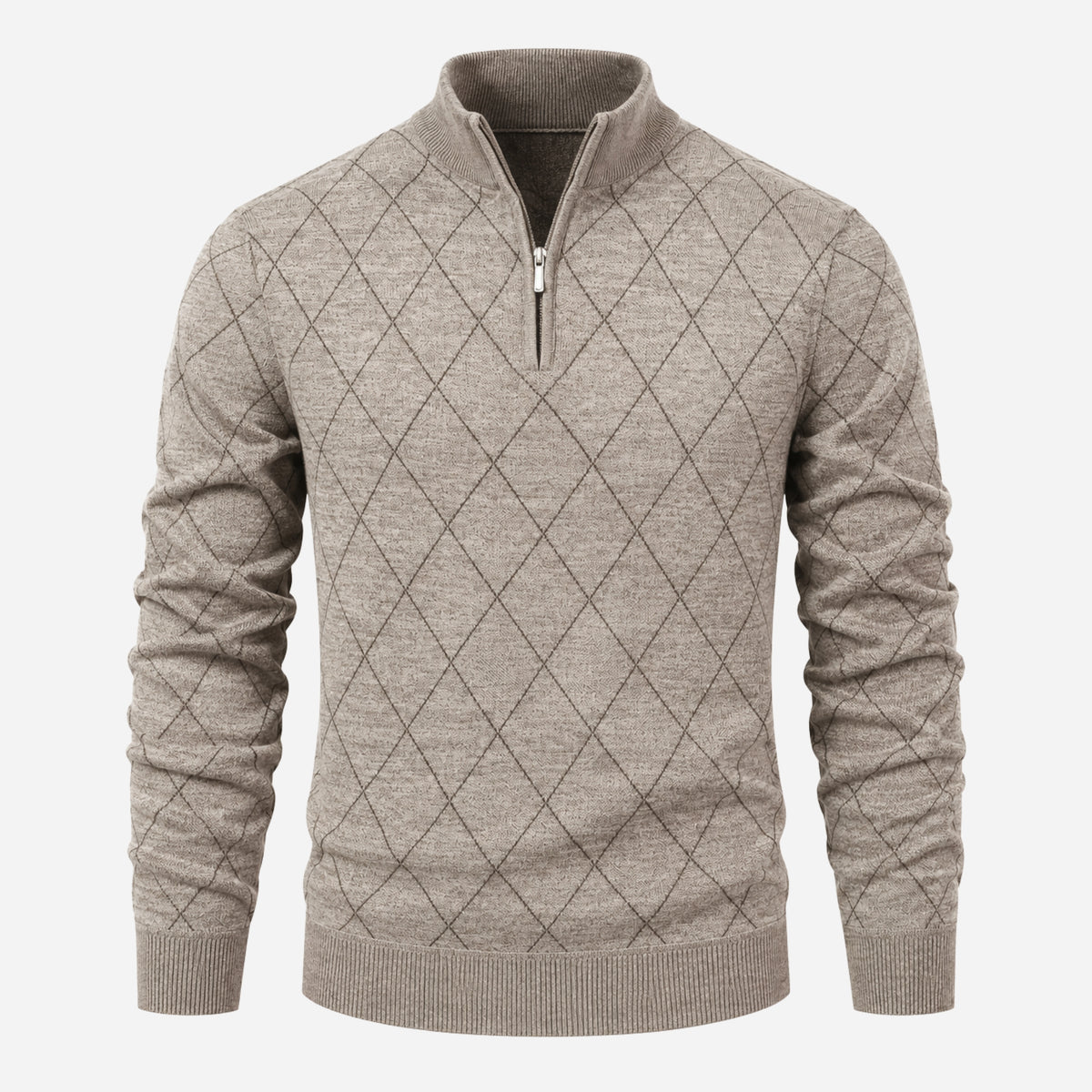 Men’s Diamond-Pattern Quarter-Zip Collar Jumper-Fowsa