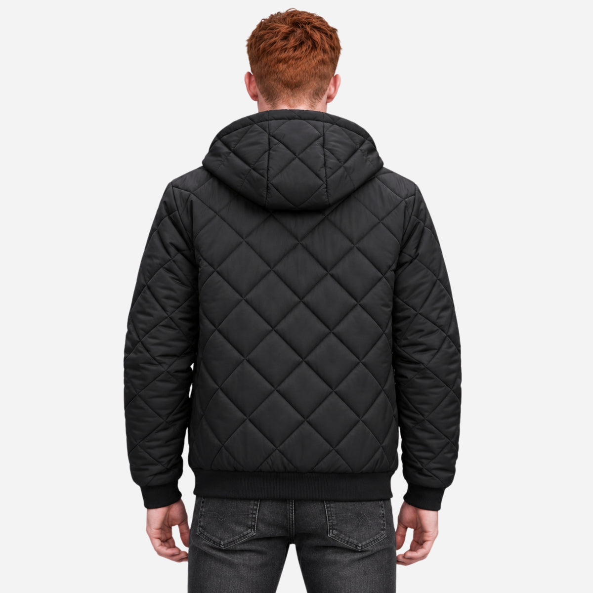 Men’s Diamond-Quilted Hooded Puffer Jacket-Fowsa