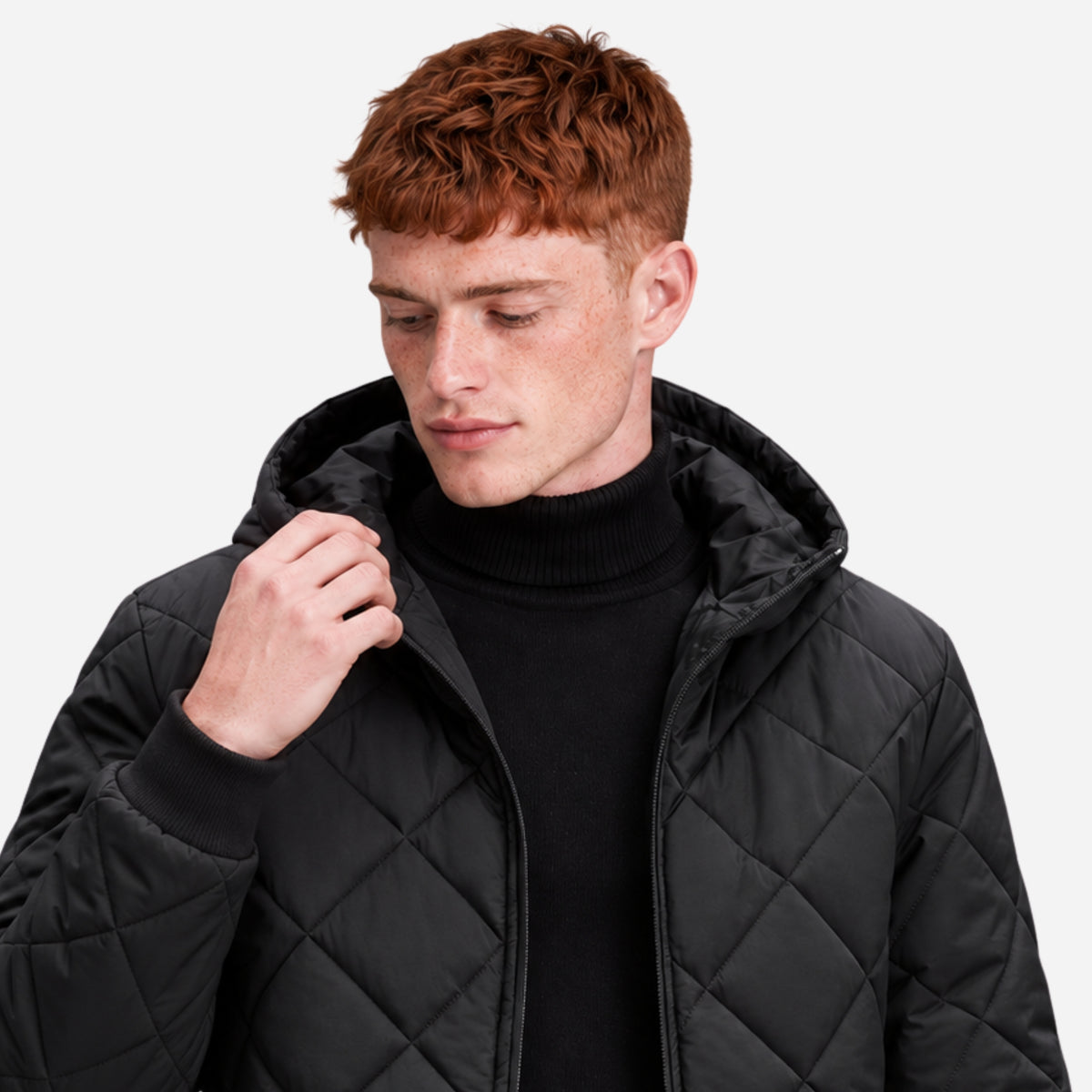 Men’s Diamond-Quilted Hooded Puffer Jacket-Fowsa