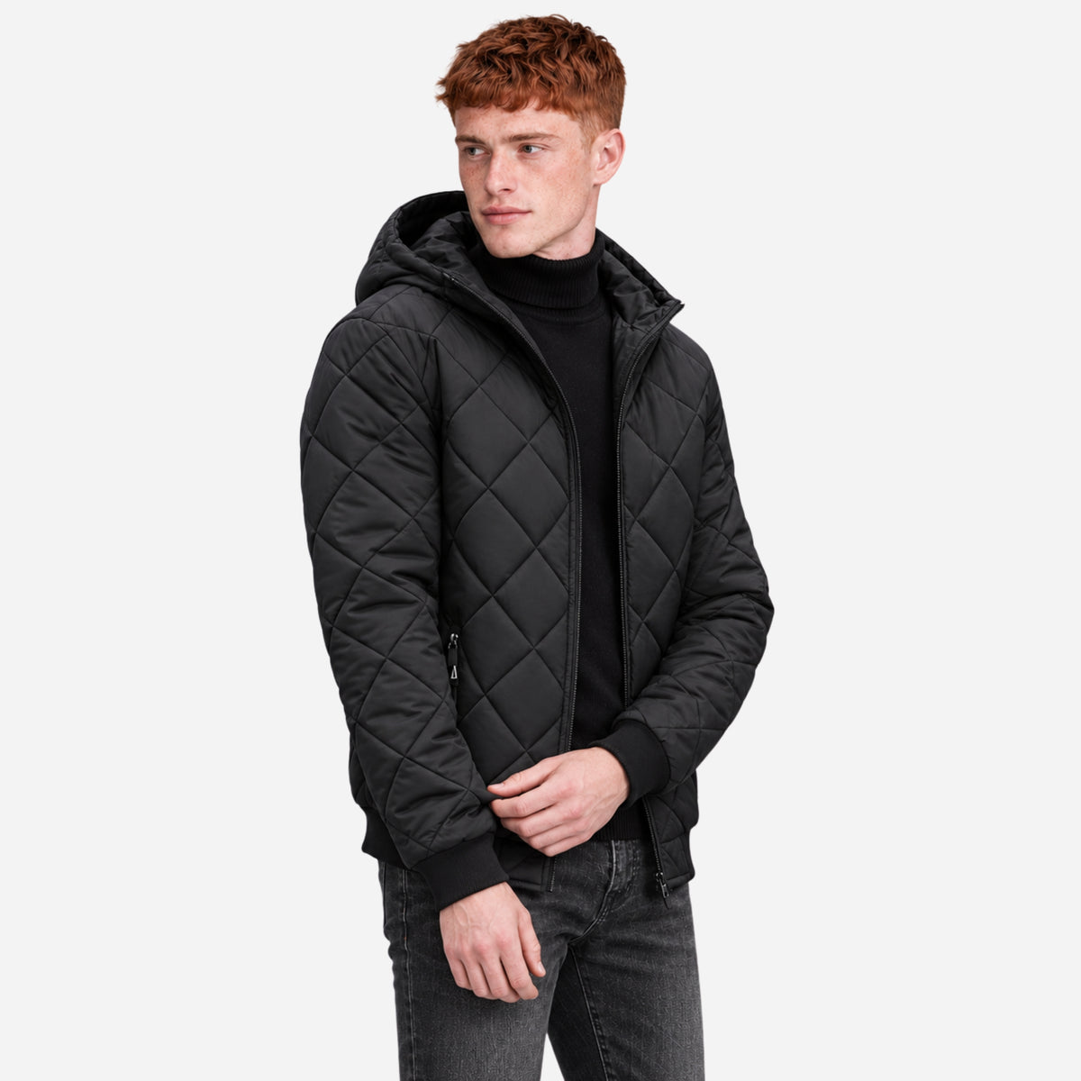Men’s Diamond-Quilted Hooded Puffer Jacket-Fowsa