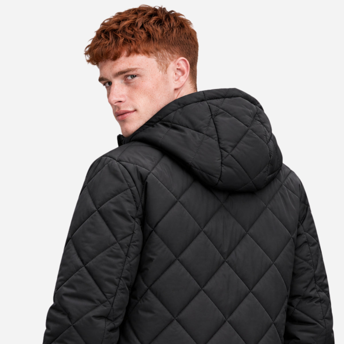 Men’s Diamond-Quilted Hooded Puffer Jacket-Fowsa