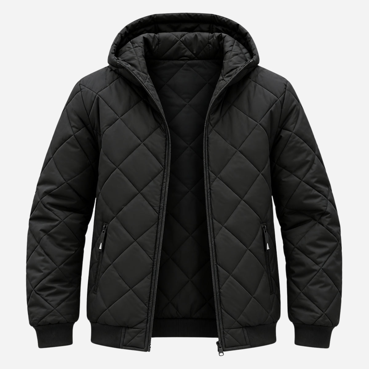 Men’s Diamond-Quilted Hooded Puffer Jacket-Fowsa
