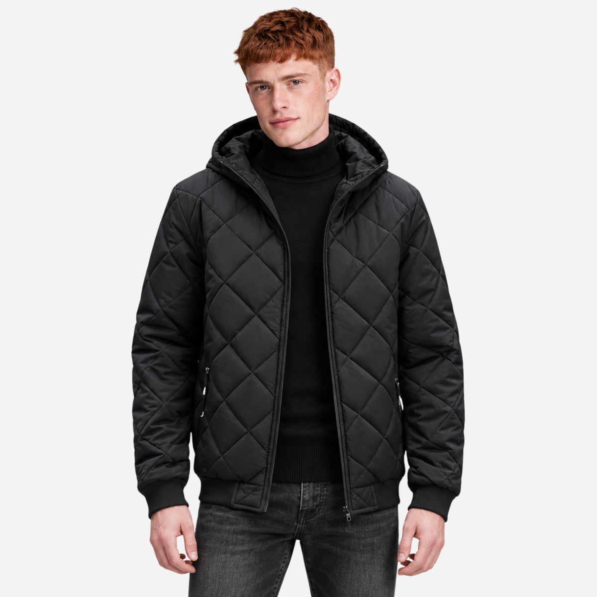 Men’s Diamond-Quilted Hooded Puffer Jacket-Fowsa