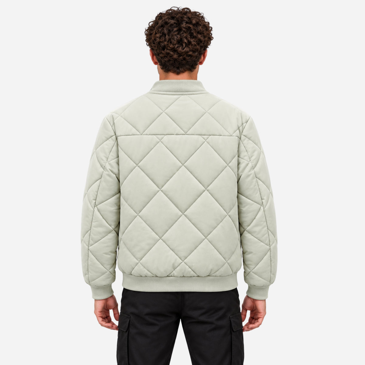 Men’s Diamond-Quilted Ribbed-Trim Bomber Jacket-Fowsa