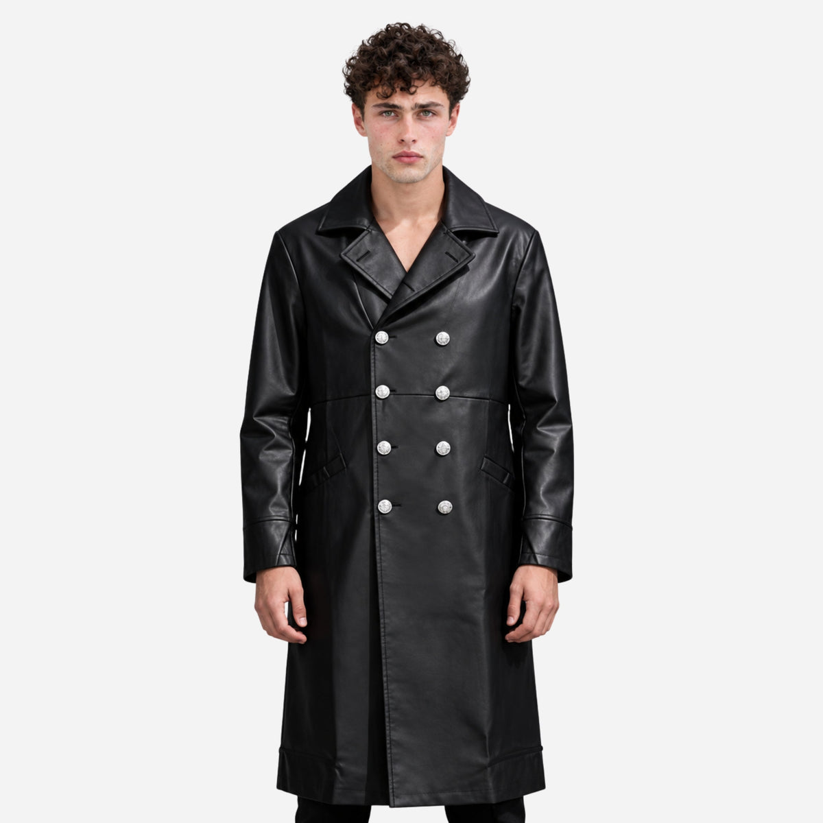 Men's Double-Breasted Belted Long Coat-Fowsa