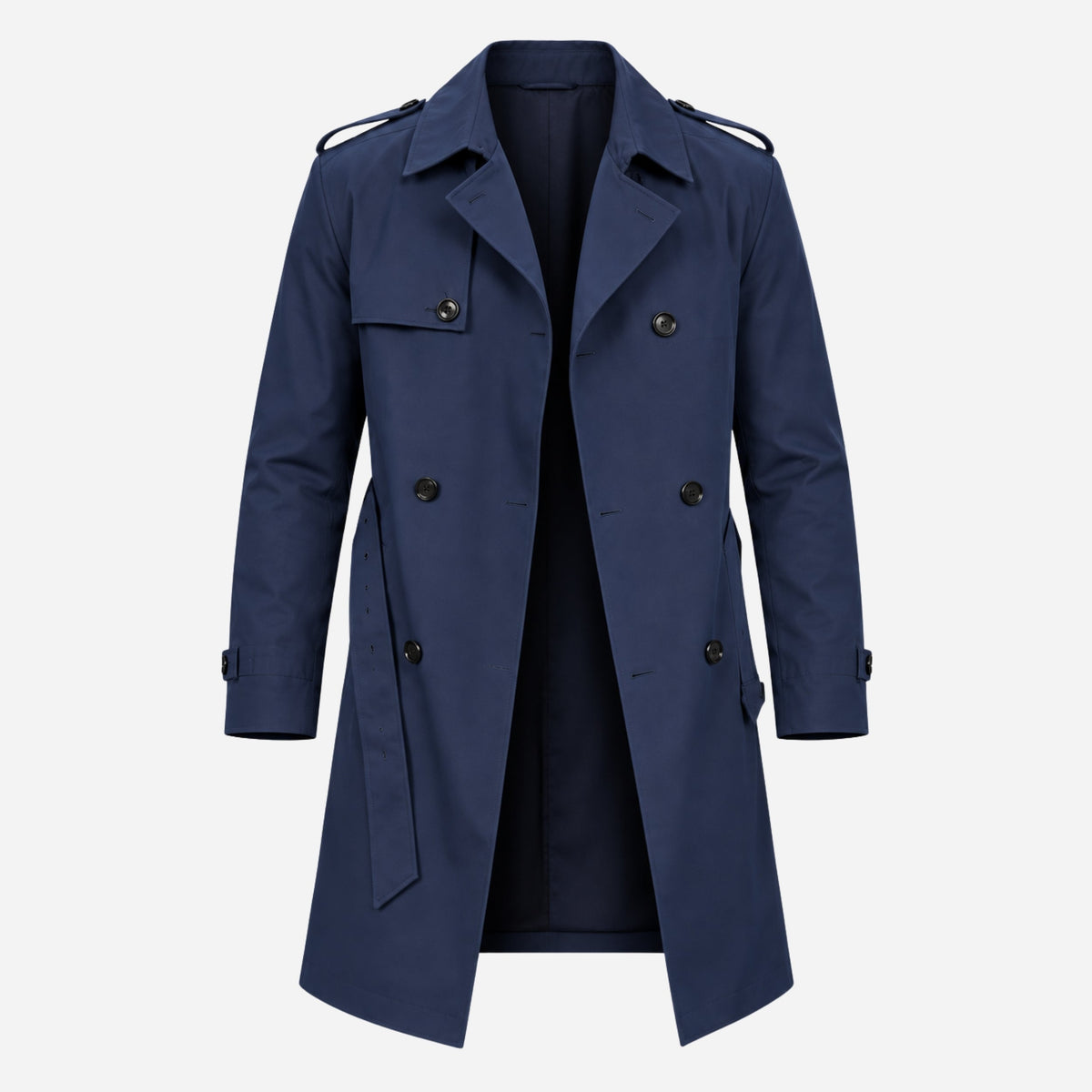 Men's Double-Breasted Belted Trench Coat-Fowsa