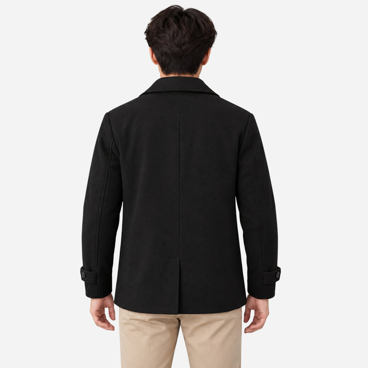 Men's Double-Breasted Cuff-Tab Pea Coat-Fowsa
