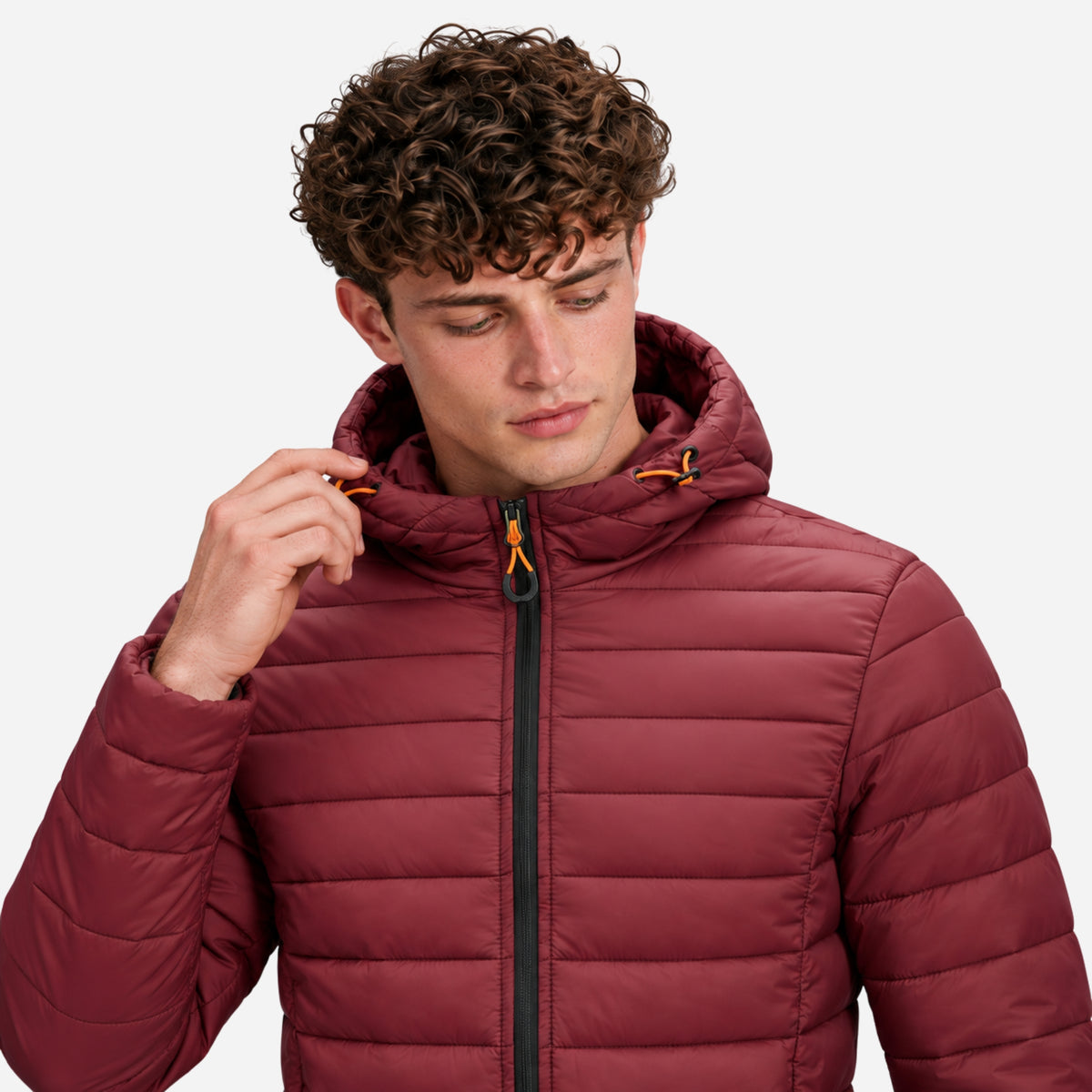 Men’s Drawcord Hood Quilted Puffer Jacket-Fowsa