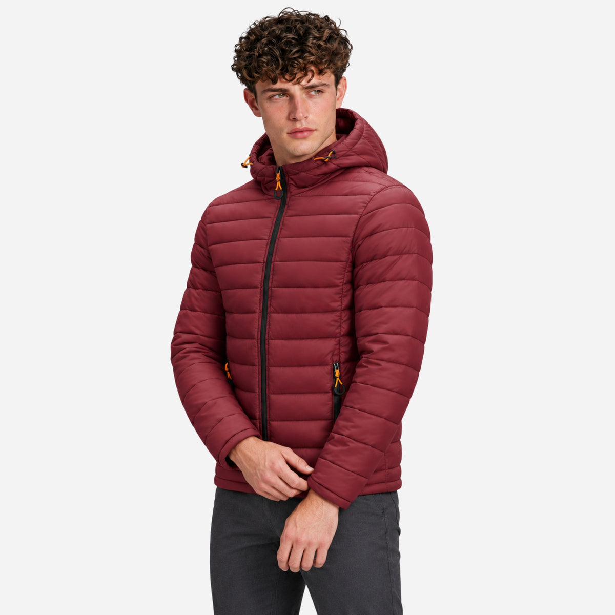 Men’s Drawcord Hood Quilted Puffer Jacket-Fowsa