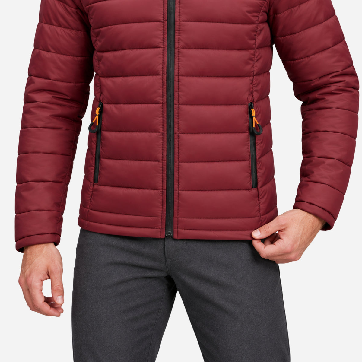 Men’s Drawcord Hood Quilted Puffer Jacket-Fowsa