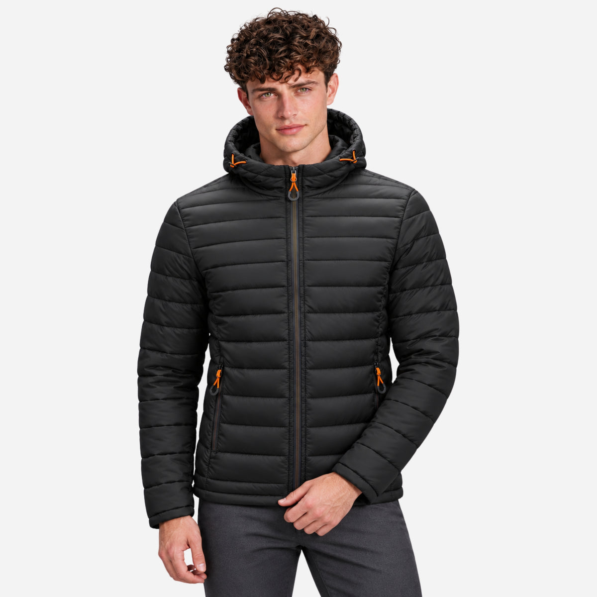 Men’s Drawcord Hood Quilted Puffer Jacket-Fowsa