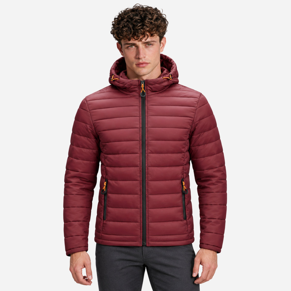 Men’s Drawcord Hood Quilted Puffer Jacket-Fowsa