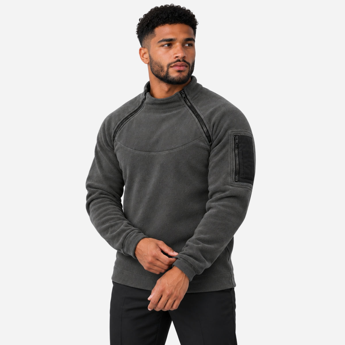 Men’s Dual-Zip Raglan Fleece Jumper-Fowsa