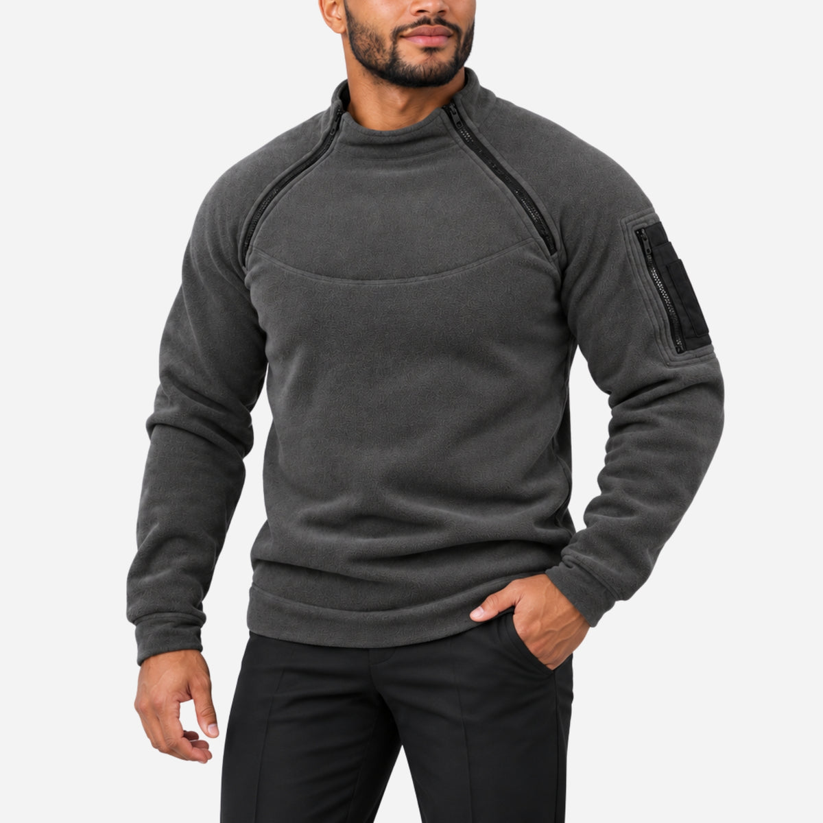 Men’s Dual-Zip Raglan Fleece Jumper-Fowsa
