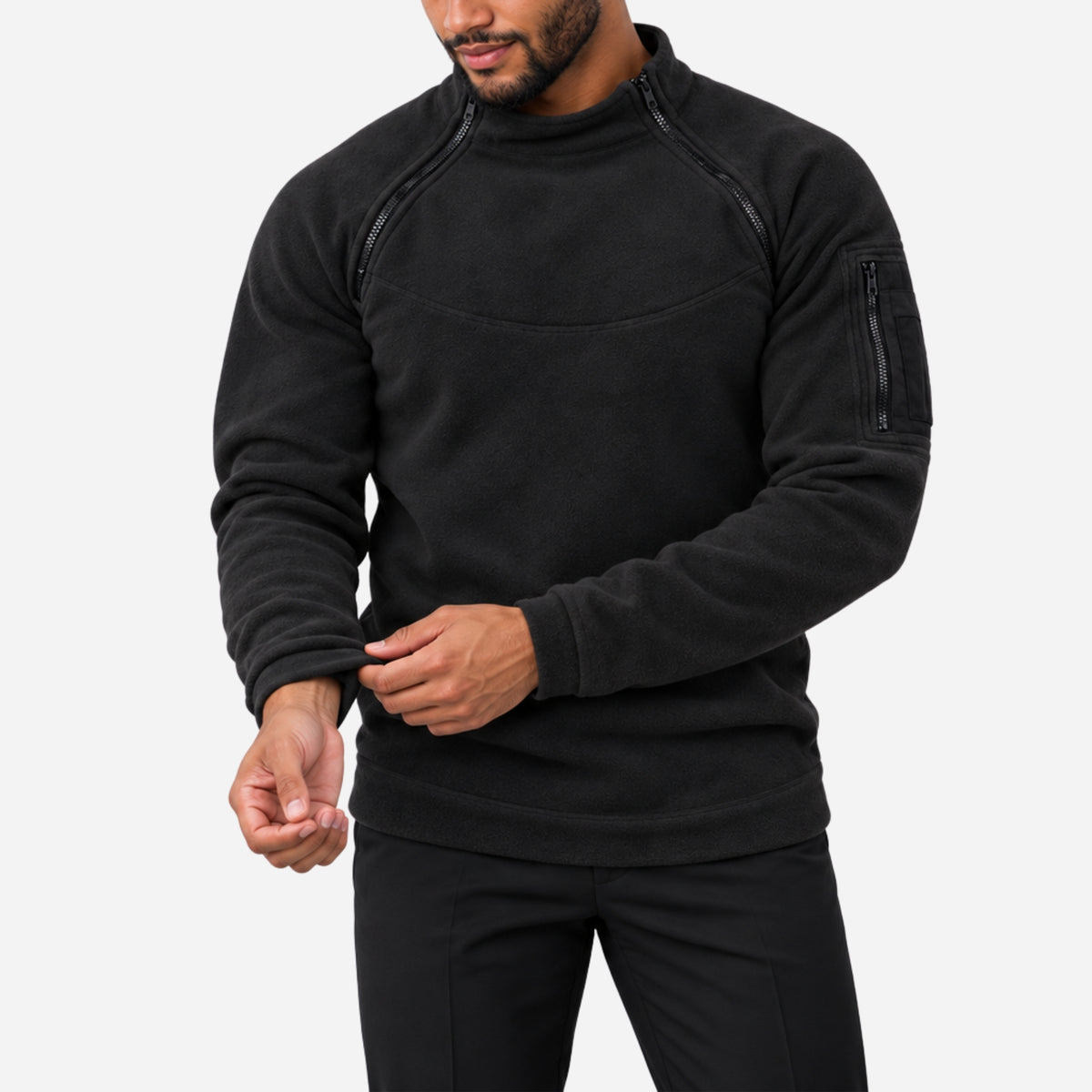 Men’s Dual-Zip Raglan Fleece Jumper-Fowsa