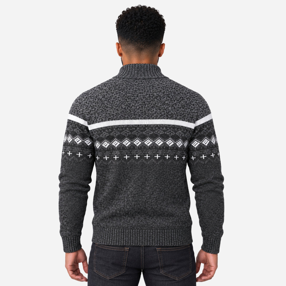 Men’s Fair-Isle Full-Zip Stand-Collar Jumper-Fowsa