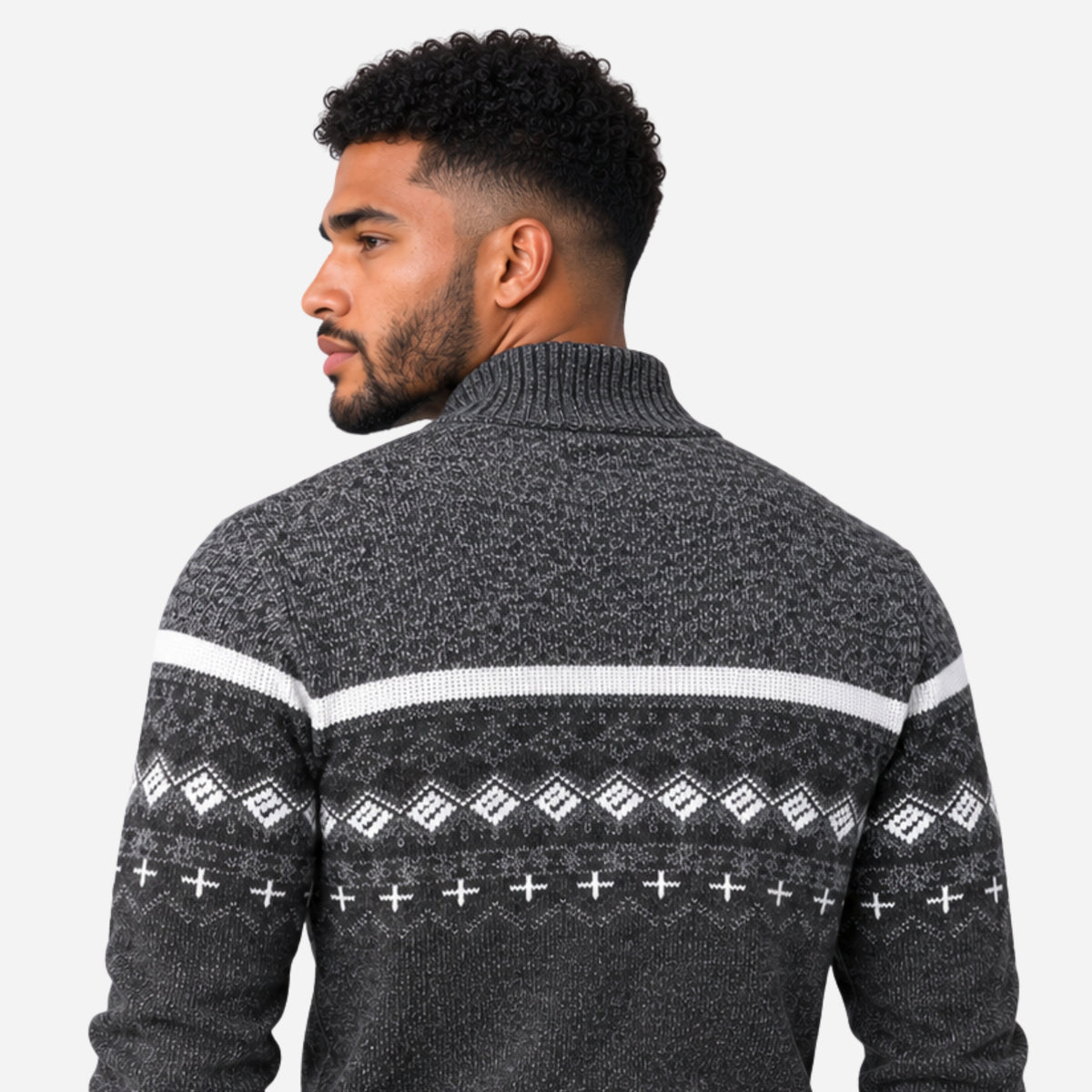 Men’s Fair-Isle Full-Zip Stand-Collar Jumper-Fowsa