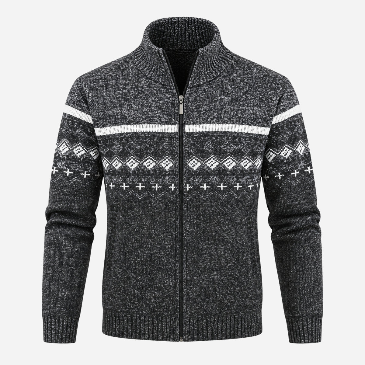 Men’s Fair-Isle Full-Zip Stand-Collar Jumper-Fowsa