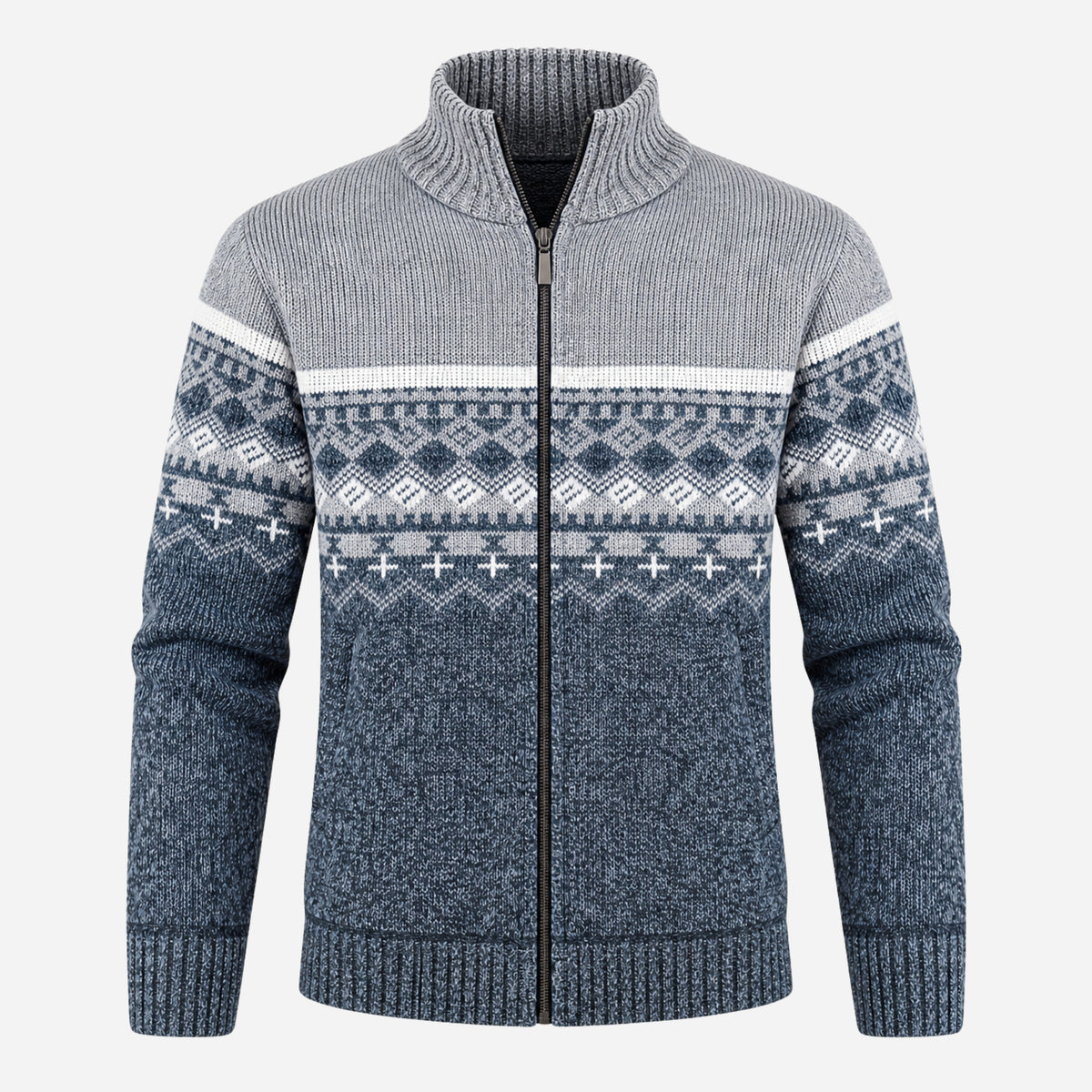 Men’s Fair-Isle Full-Zip Stand-Collar Jumper-Fowsa