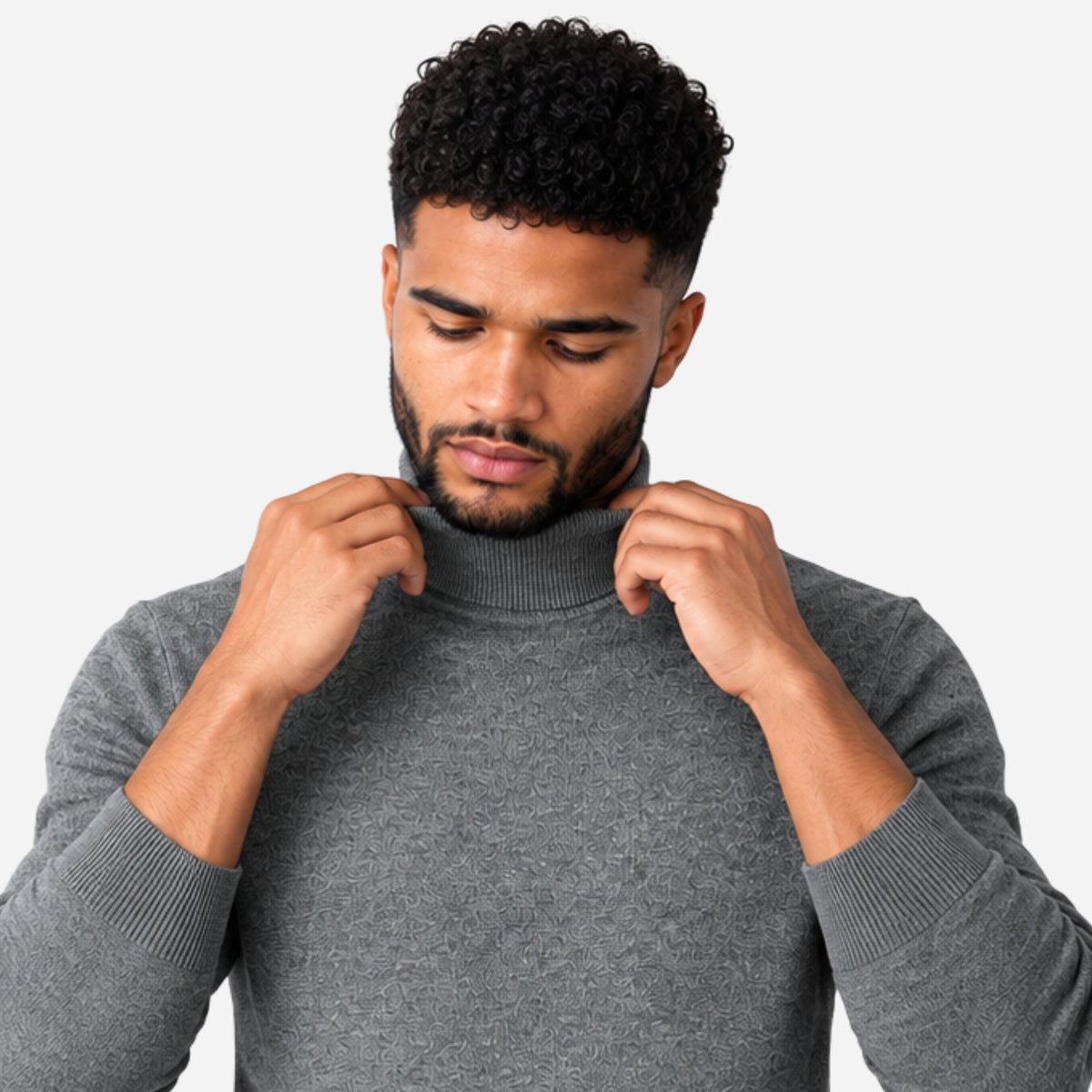 Men’s Fine-Knit Ribbed Turtleneck Jumper-Fowsa