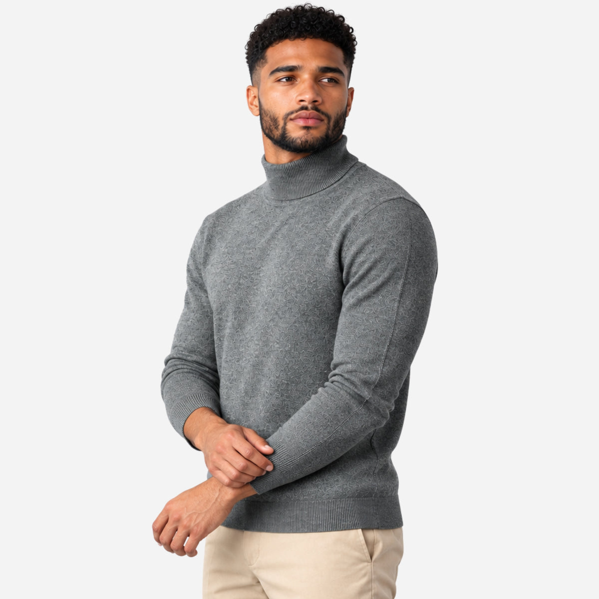 Men’s Fine-Knit Ribbed Turtleneck Jumper-Fowsa