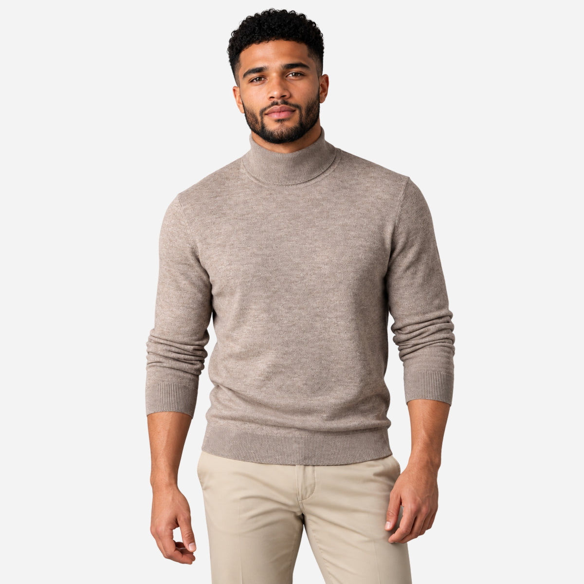 Men’s Fine-Knit Ribbed Turtleneck Jumper-Fowsa