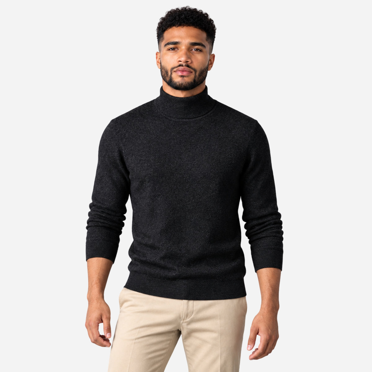 Men’s Fine-Knit Ribbed Turtleneck Jumper-Fowsa