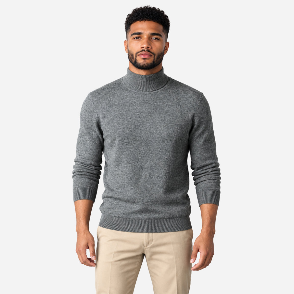Men’s Fine-Knit Ribbed Turtleneck Jumper-Fowsa