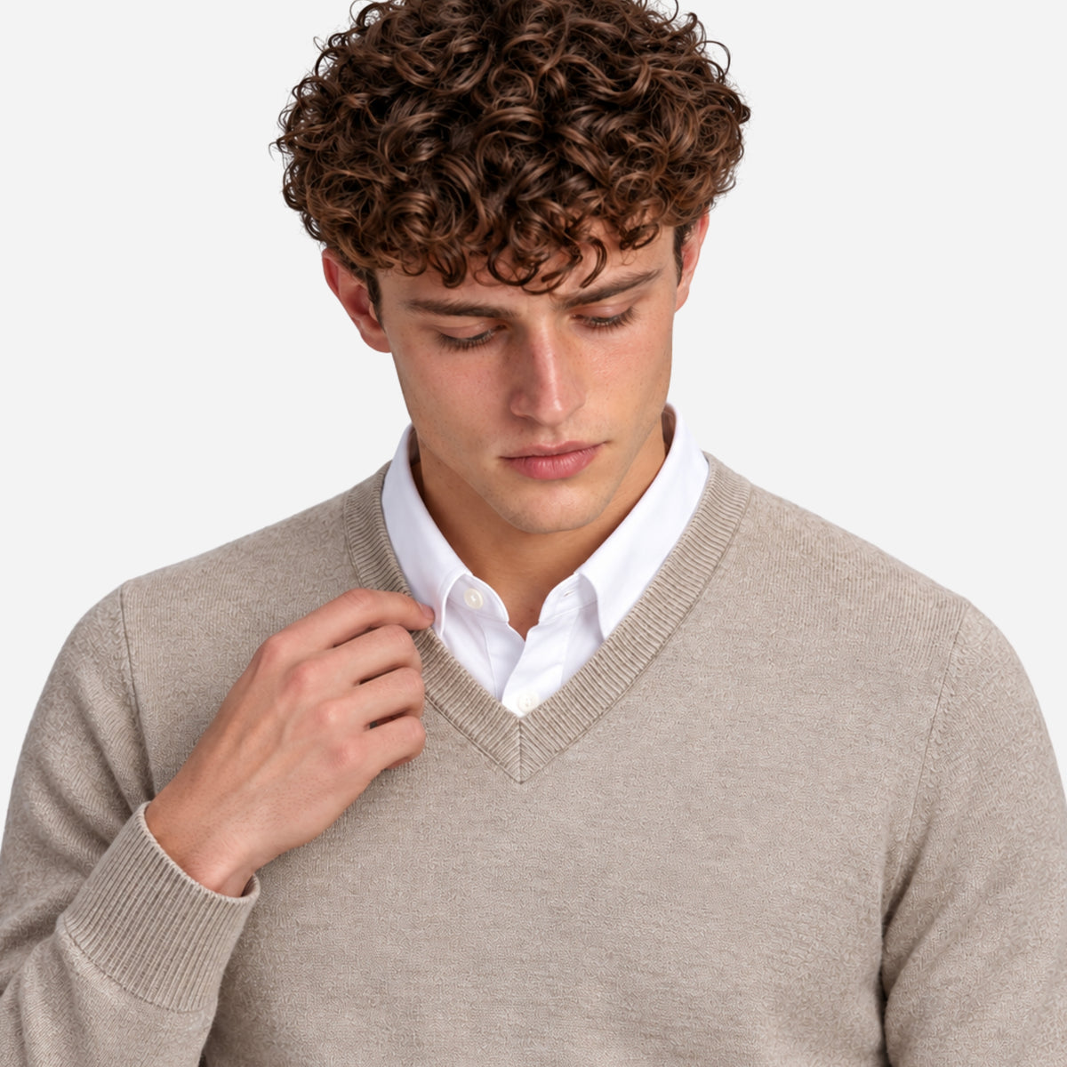 Men’s Fine-Knit V-Neck Jumper-Fowsa