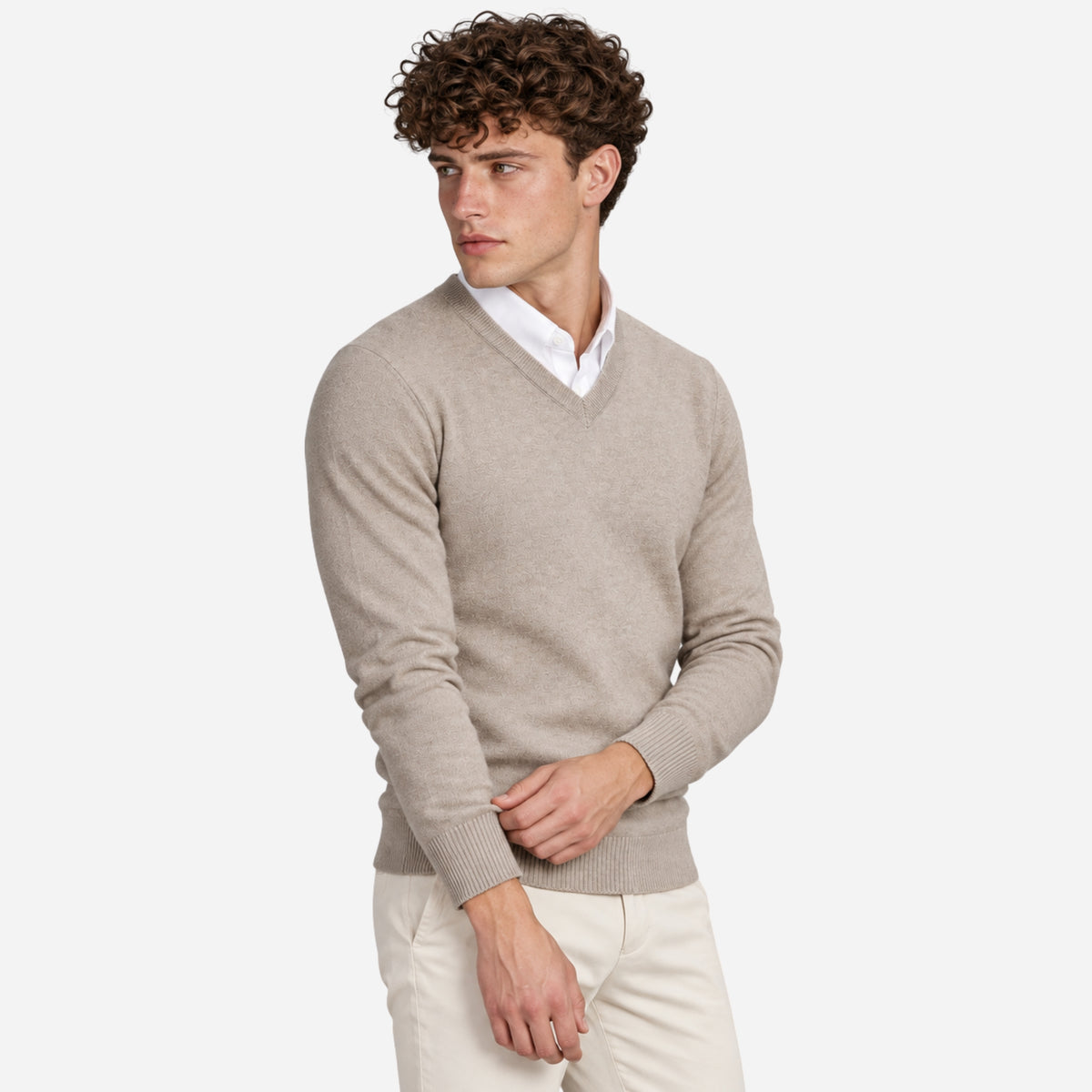 Men’s Fine-Knit V-Neck Jumper-Fowsa