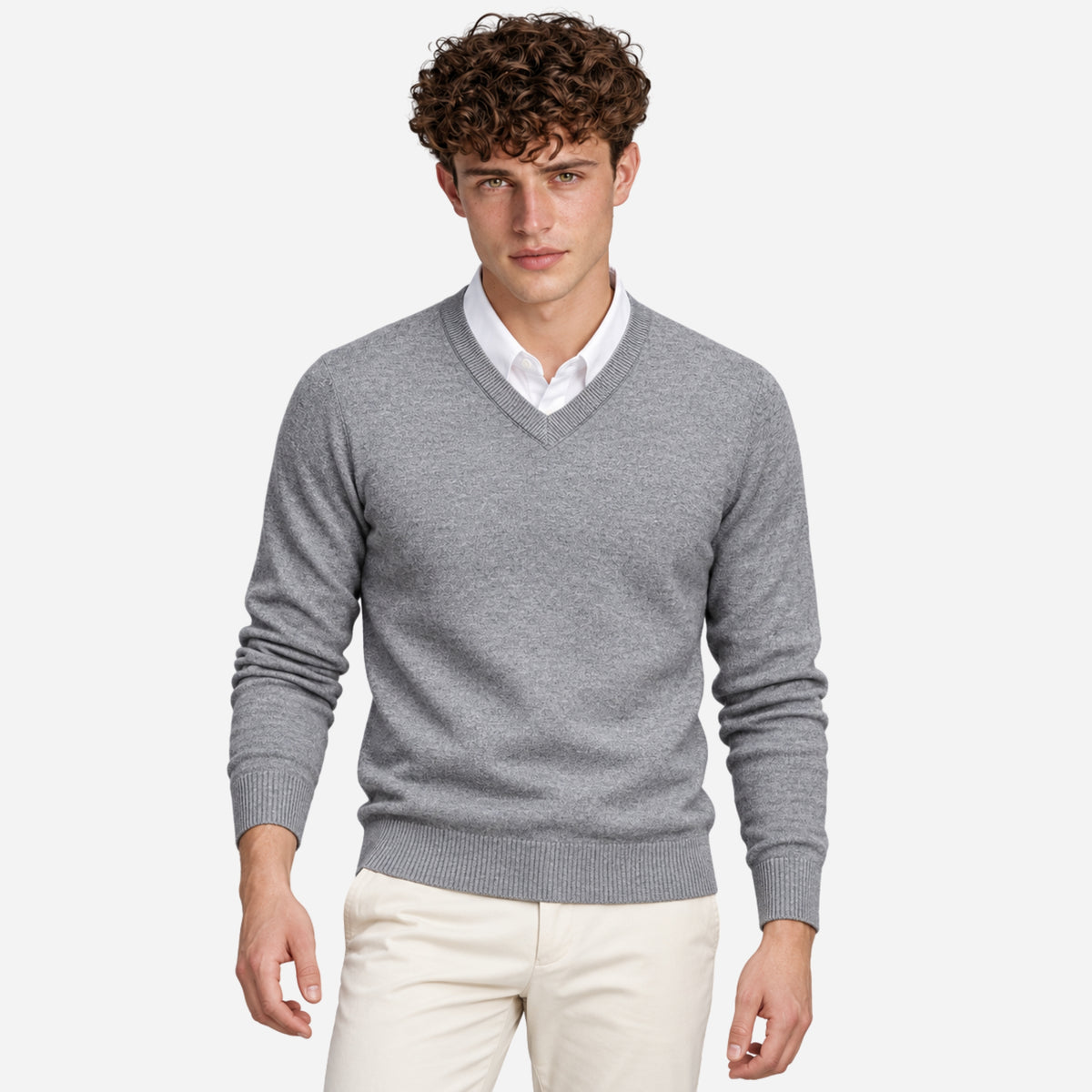 Men’s Fine-Knit V-Neck Jumper-Fowsa
