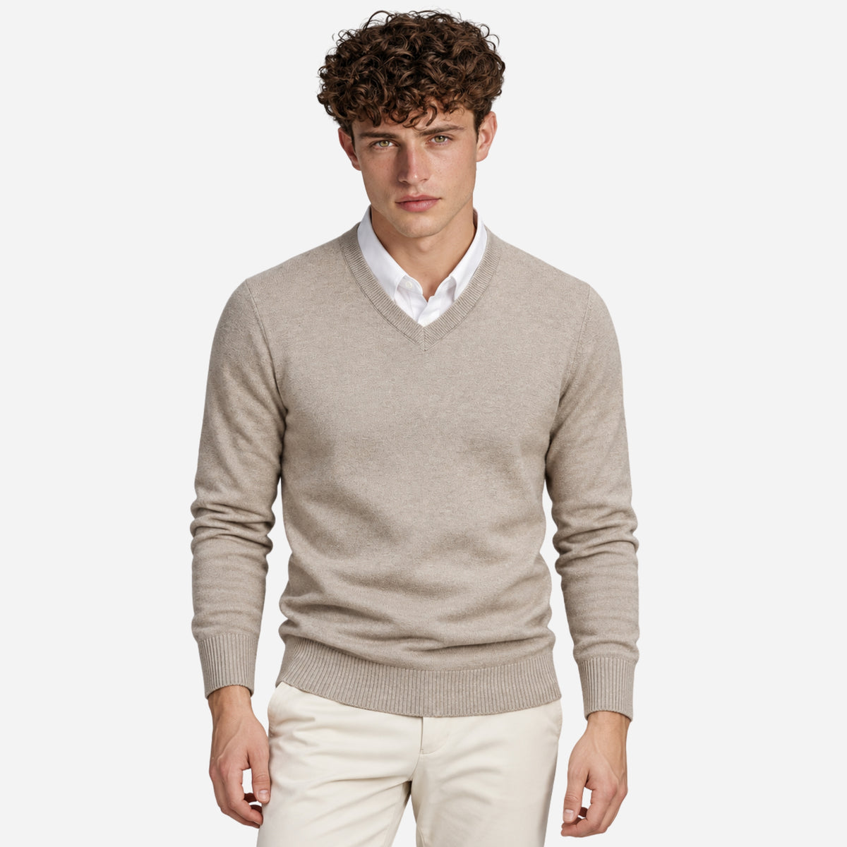 Men’s Fine-Knit V-Neck Jumper-Fowsa