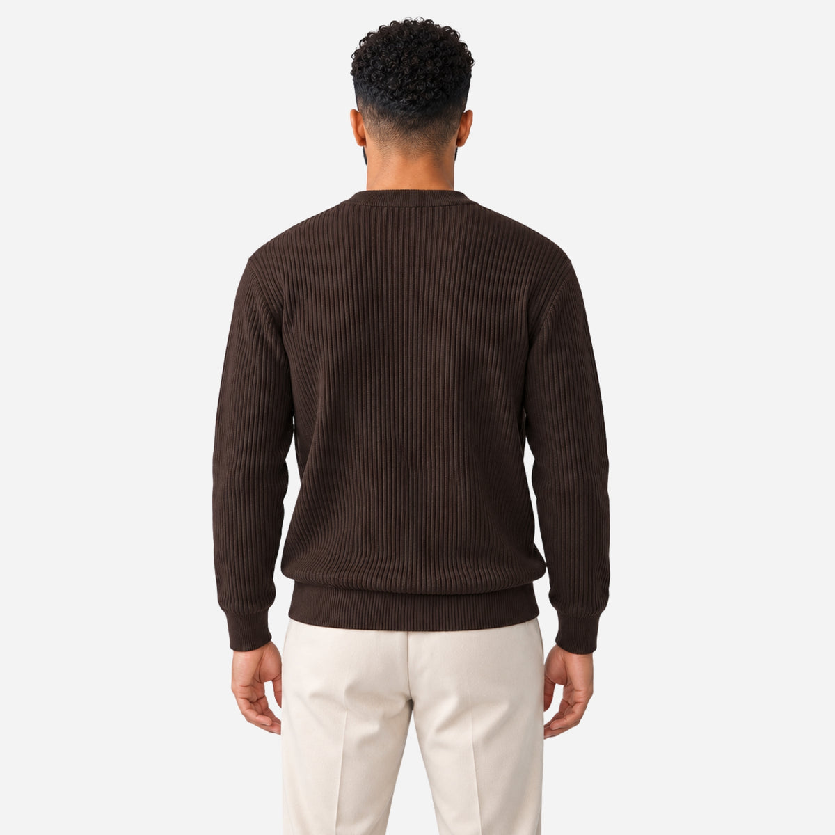 Men’s Fine-Rib Round-Neck Knitted Jumper-Fowsa