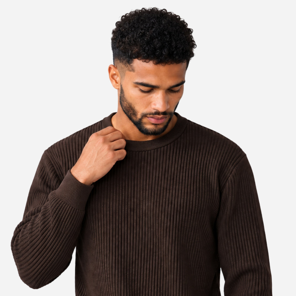 Men’s Fine-Rib Round-Neck Knitted Jumper-Fowsa