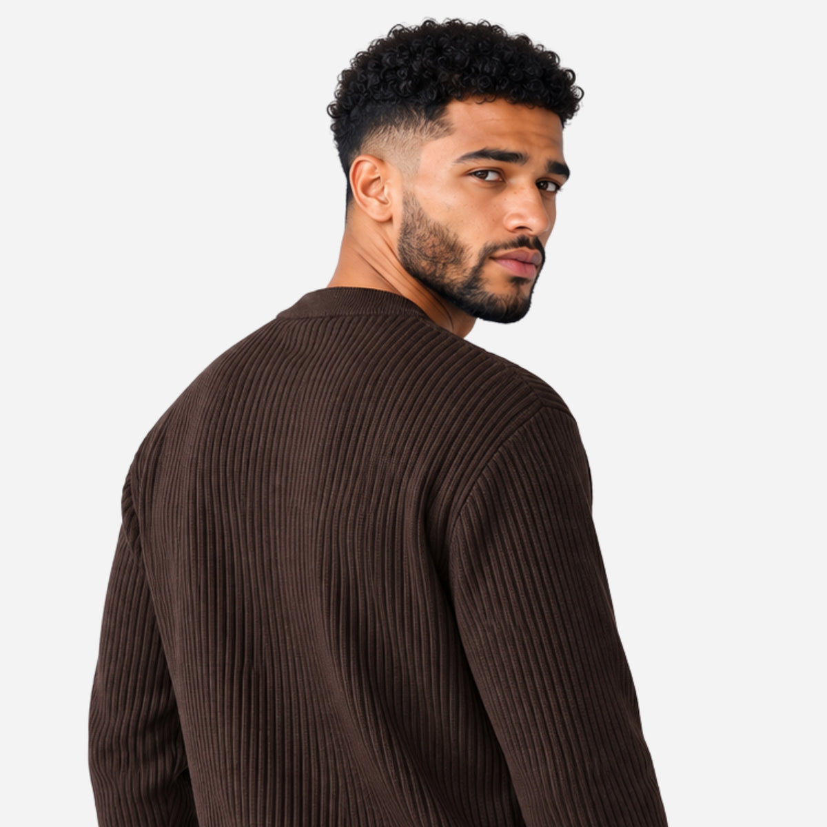 Men’s Fine-Rib Round-Neck Knitted Jumper-Fowsa