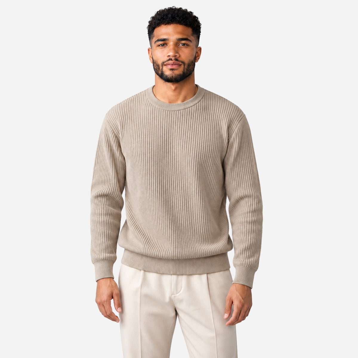 Men’s Fine-Rib Round-Neck Knitted Jumper-Fowsa