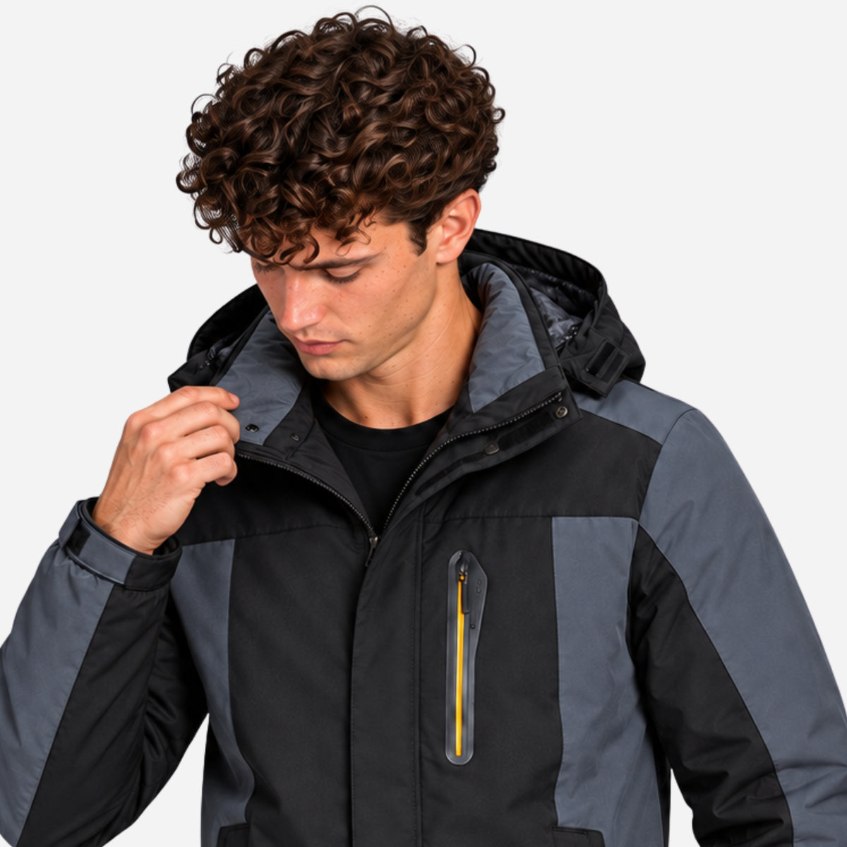 Men’s Fleece-Lined Hooded Outdoor Jacket-Fowsa