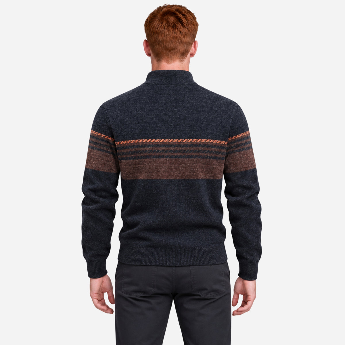 Men’s Fleece-Lined Striped Quarter-Zip Jumper-Fowsa