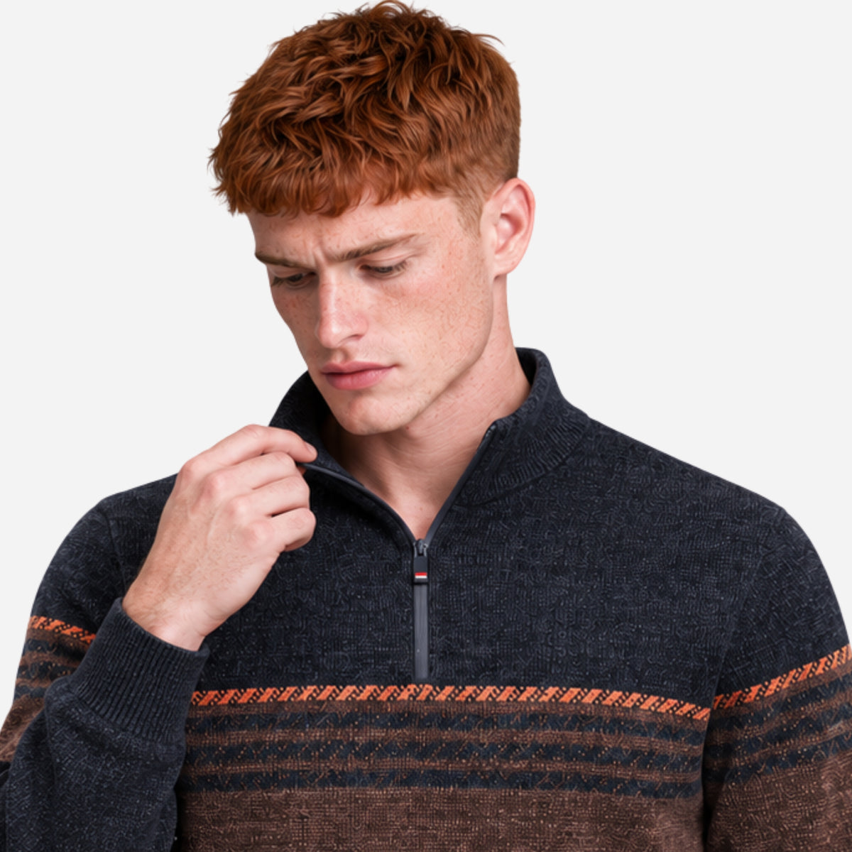 Men’s Fleece-Lined Striped Quarter-Zip Jumper-Fowsa