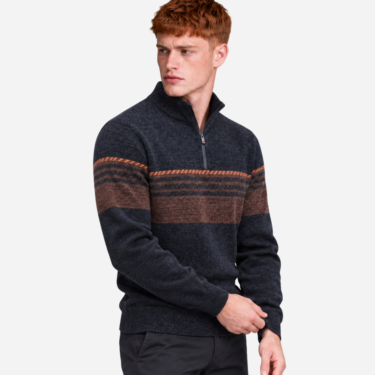 Men’s Fleece-Lined Striped Quarter-Zip Jumper-Fowsa