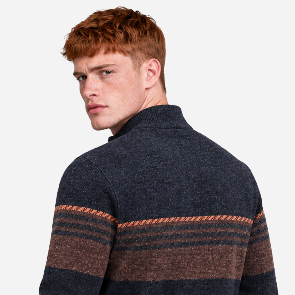 Men’s Fleece-Lined Striped Quarter-Zip Jumper-Fowsa