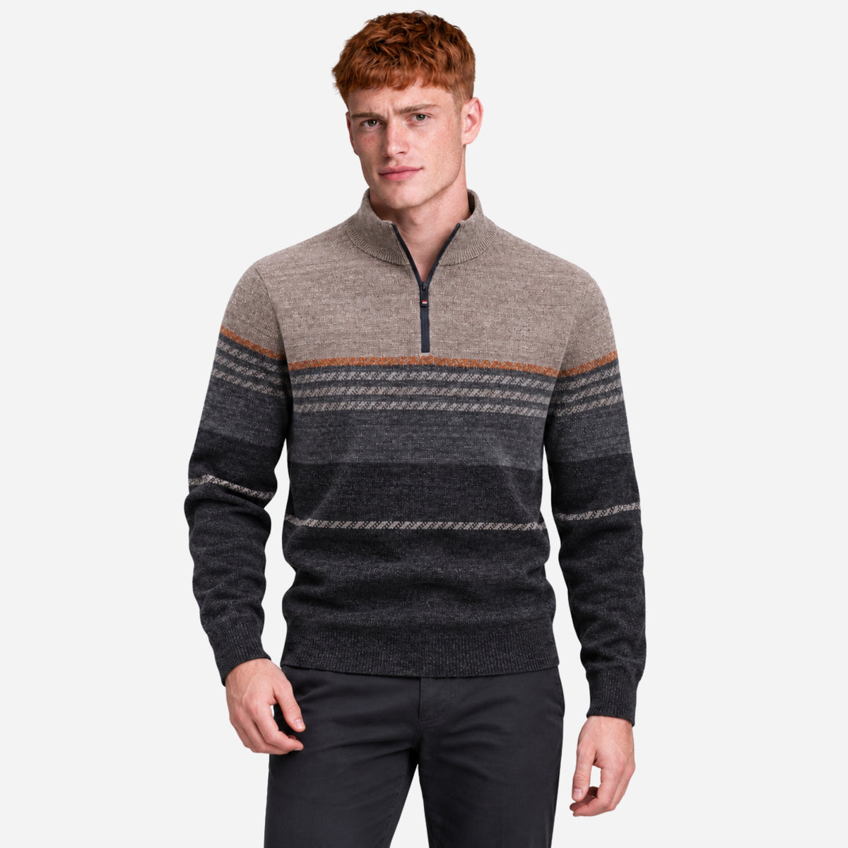 Men’s Fleece-Lined Striped Quarter-Zip Jumper-Fowsa