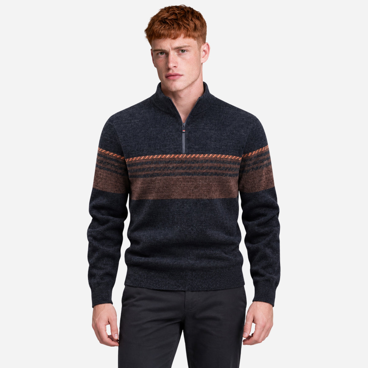 Men’s Fleece-Lined Striped Quarter-Zip Jumper-Fowsa