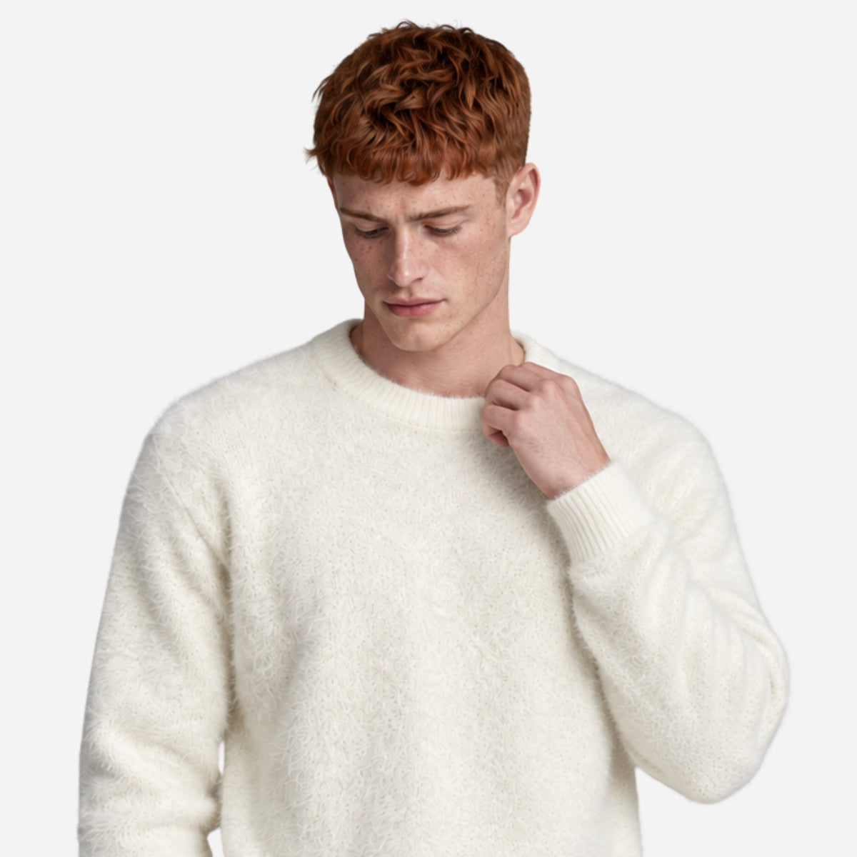 Men’s Fluffy Crew-Neck Textured Jumper-Fowsa